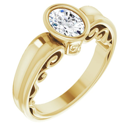 10K Yellow Gold Customizable Bezel-set Oval Cut Solitaire with Wide 3-sided Band