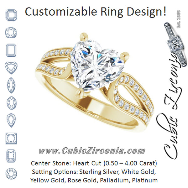 Cubic Zirconia Engagement Ring- The Annemarie (Customizable Heart Cut Design featuring Shared Prong Split-band)