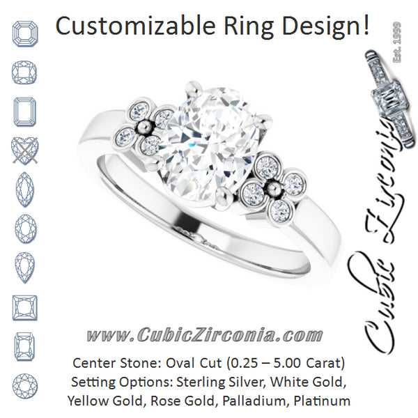 Cubic Zirconia Engagement Ring- The Heidi Grethe (Customizable 9-stone Design with Oval Cut Center and Complementary Quad Bezel-Accent Sets)