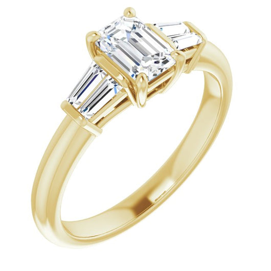 10K Yellow Gold Customizable 5-stone Emerald/Radiant Cut Style with Quad Tapered Baguettes