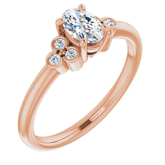 10K Rose Gold Customizable 7-stone Oval Cut Center with Round-Bezel Side Stones