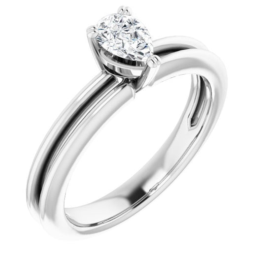 10K White Gold Customizable Pear Cut Solitaire with Grooved Band