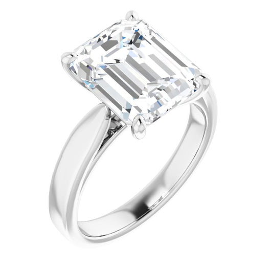 10K White Gold Customizable Emerald/Radiant Cut Cathedral Solitaire with Wide Tapered Band