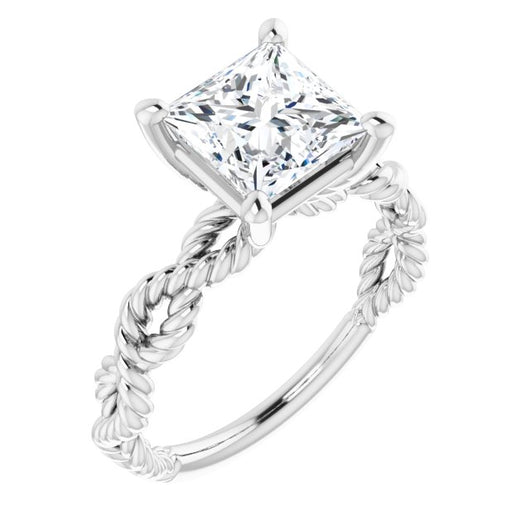 10K White Gold Customizable Princess/Square Cut Solitaire with Infinity-inspired Twisting-Rope Split Band