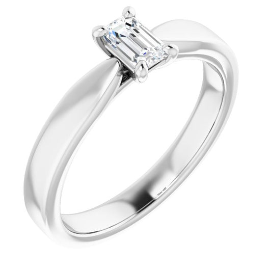 10K White Gold Customizable Emerald/Radiant Cut Cathedral Solitaire with Wide Tapered Band