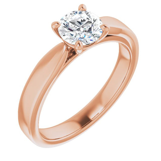 10K Rose Gold Customizable Round Cut Cathedral Solitaire with Wide Tapered Band