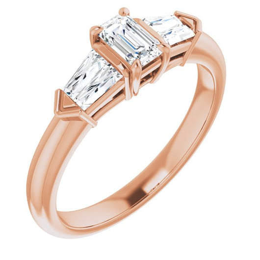 10K Rose Gold Customizable 5-stone Design with Emerald/Radiant Cut Center and Quad Baguettes