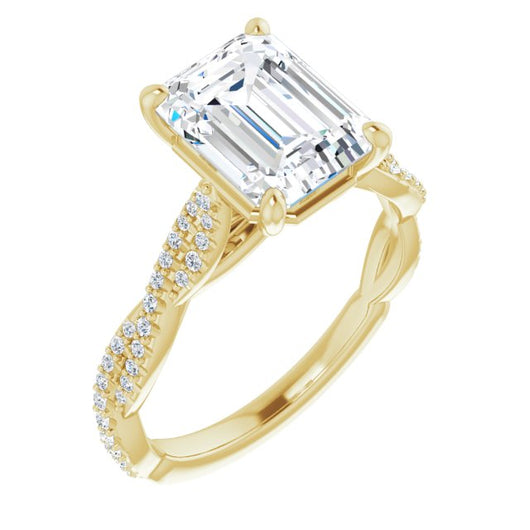 10K Yellow Gold Customizable Emerald/Radiant Cut Style with Thin and Twisted Micropavé Band