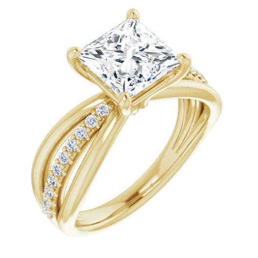 10K Yellow Gold Customizable Princess/Square Cut Design with Tri-Split Accented Band