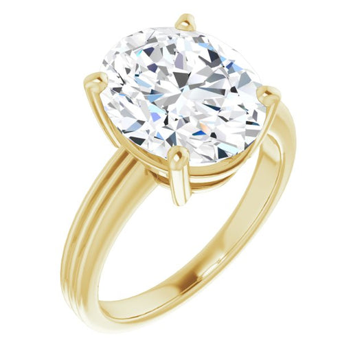 10K Yellow Gold Customizable Oval Cut Solitaire with Double-Grooved Band