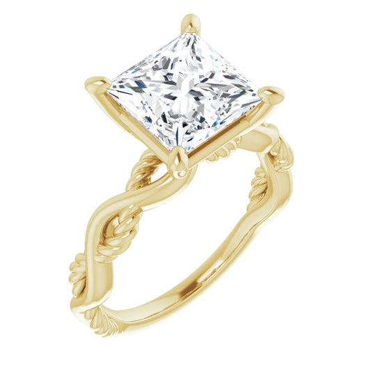 10K Yellow Gold Customizable Princess/Square Cut Solitaire with Twisting Split Band