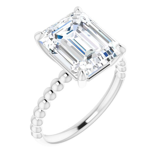 10K White Gold Customizable [[Cut] Cut Solitaire with Thin Beaded-Bubble Band