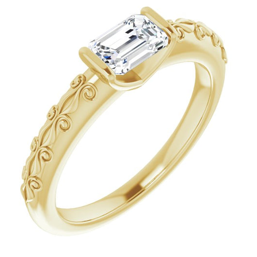 10K Yellow Gold Customizable Bar-set Emerald/Radiant Cut Setting featuring Organic Band