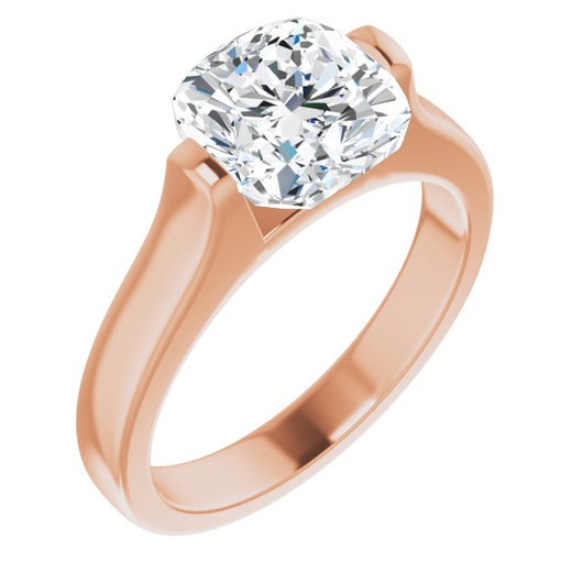 10K Rose Gold Customizable Bar-set Cushion Cut Solitaire