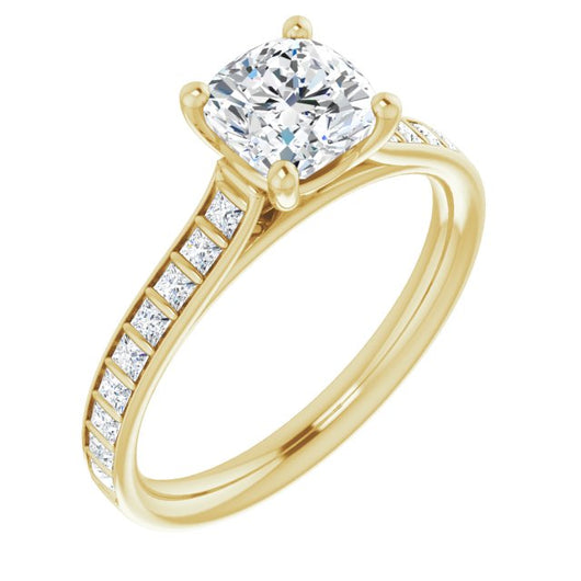 10K Yellow Gold Customizable Cushion Cut Style with Princess Channel Bar Setting