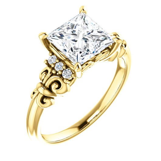 10K Yellow Gold Customizable 7-stone Princess/Square Cut Design with Vertical Round-Channel Accents