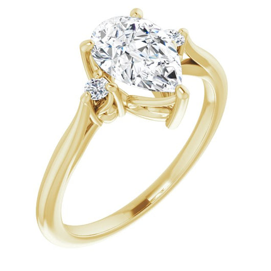 10K Yellow Gold Customizable Three-stone Pear Cut Design with Small Round Accents and Vintage Trellis/Basket