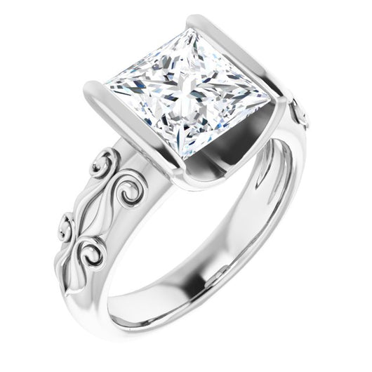 10K White Gold Customizable Bar-set Princess/Square Cut Setting featuring Organic Band