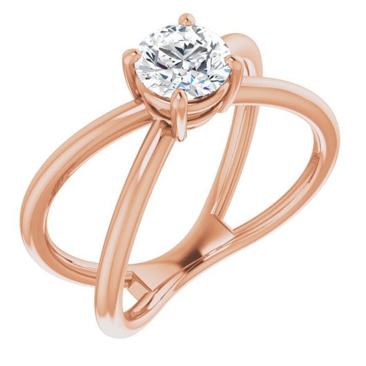 10K Rose Gold Customizable Round Cut Solitaire with Semi-Atomic Symbol Band