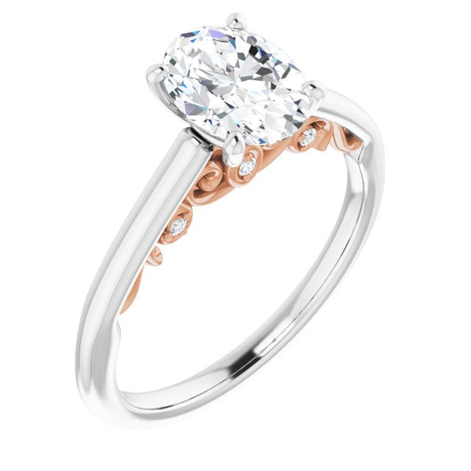 14K White & Rose Gold Customizable Cathedral-set Oval Cut Style featuring Peekaboo Trellis Hidden Stones