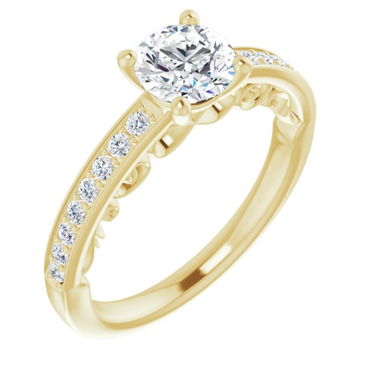 10K Yellow Gold Customizable Round Cut Design featuring 3-Sided Infinity Trellis and Round-Channel Accented Band