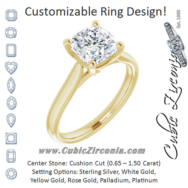 Cubic Zirconia Engagement Ring- The India (Customizable Cathedral-Prong Cushion Cut Solitaire)