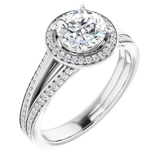 10K White Gold Customizable Round Cut Design with Split-Band Shared Prong & Halo