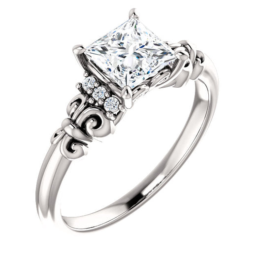 10K White Gold Customizable 7-stone Princess/Square Cut Design with Vertical Round-Channel Accents