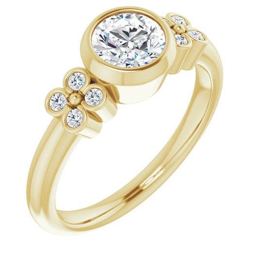 10K Yellow Gold Customizable 9-stone Bezel-set Round Cut Design with Quad Round Bezel Side Stones Each Side