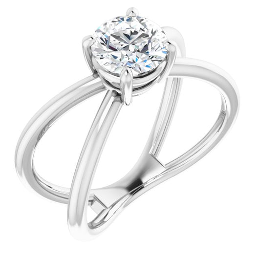 10K White Gold Customizable Round Cut Solitaire with Semi-Atomic Symbol Band