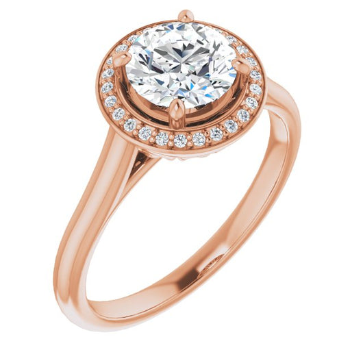 10K Rose Gold Customizable Cathedral-Raised Round Cut Halo Style