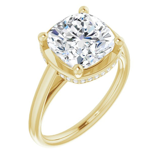 10K Yellow Gold Customizable Super-Cathedral Cushion Cut Design with Hidden-stone Under-halo Trellis