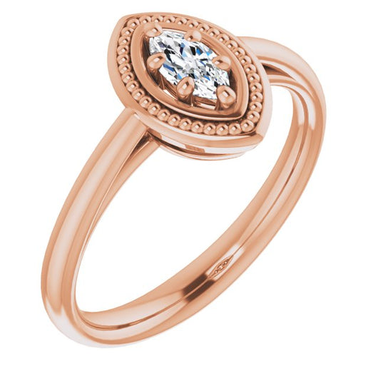 10K Rose Gold Customizable Marquise Cut Solitaire with Metallic Drops Halo Lookalike