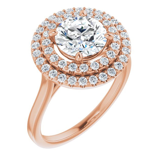 10K Rose Gold Customizable Cathedral-set Round Cut Design with Double Halo