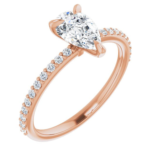 10K Rose Gold Customizable Pear Cut Style with Delicate Pavé Band