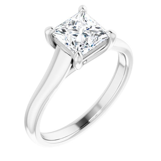 10K White Gold Customizable Princess/Square Cut Cathedral-Prong Solitaire with Decorative X Trellis