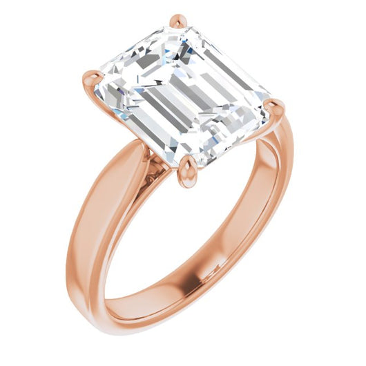 10K Rose Gold Customizable Emerald/Radiant Cut Cathedral Solitaire with Wide Tapered Band