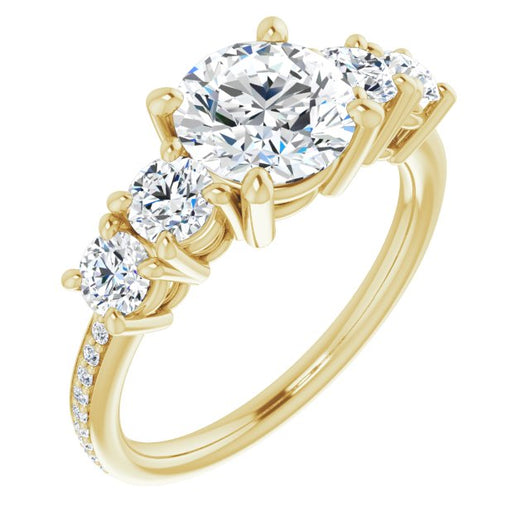 10K Yellow Gold Customizable 5-stone Round Cut Design Enhanced with Accented Band