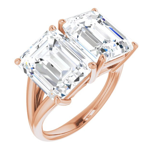 10K Rose Gold Customizable Two-Stone Emerald/Radiant Cut with Split Band