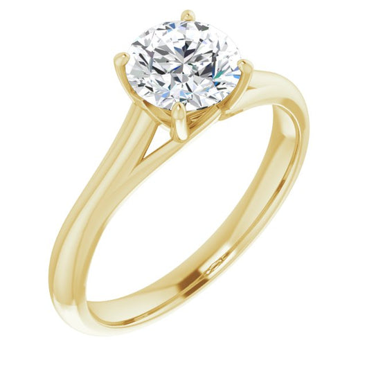 10K Yellow Gold Customizable Round Cut Solitaire with Crosshatched Prong Basket