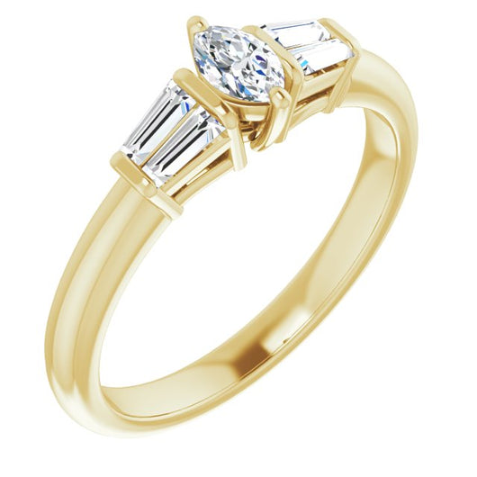 10K Yellow Gold Customizable 5-stone Marquise Cut Style with Quad Tapered Baguettes