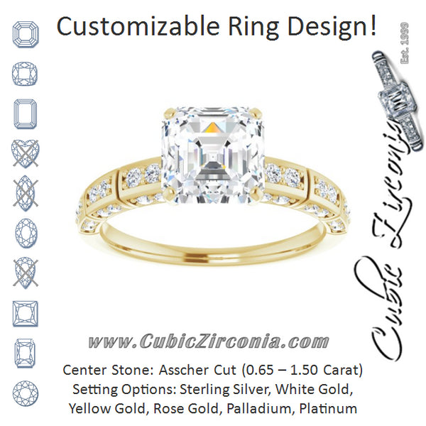 Cubic Zirconia Engagement Ring- The Anna (Customizable Asscher Cut Style with Three-sided, Segmented Shared Prong Band)