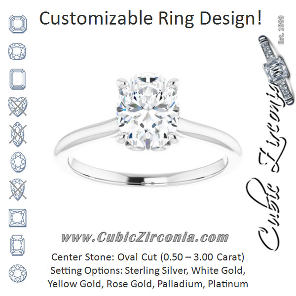 Cubic Zirconia Engagement Ring- The Josepha (Customizable Cathedral-style Oval Cut Solitaire with Decorative Heart Prong Basket)