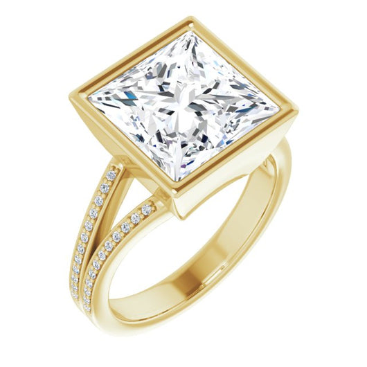 10K Yellow Gold Customizable Bezel-set Princess/Square Cut Design with Split Shared Prong Band