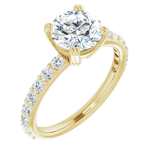 10K Yellow Gold Customizable Round Cut Design with Large Round Cut 3/4 Band Accents