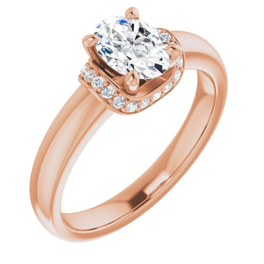 10K Rose Gold Customizable Oval Cut Style featuring Saddle-shaped Under Halo