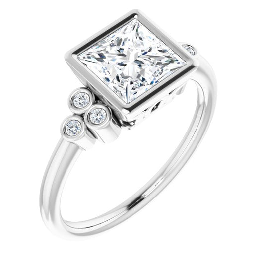 10K White Gold Customizable 7-stone Princess/Square Cut Style with Triple Round-Bezel Accent Cluster Each Side