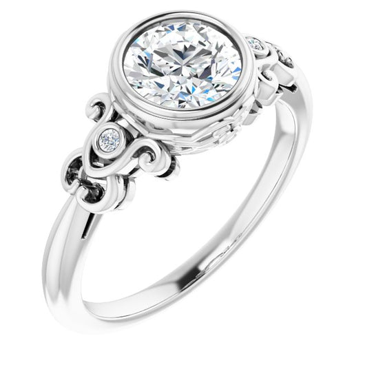 10K White Gold Customizable 5-stone Design with Round Cut Center and Quad Round-Bezel Accents