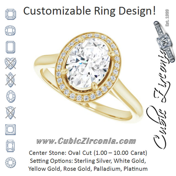 Cubic Zirconia Engagement Ring- The Cielo (Customizable Cathedral-Raised Oval Cut Halo Style)