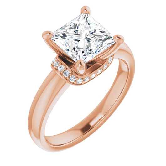 10K Rose Gold Customizable Princess/Square Cut Style featuring Saddle-shaped Under Halo